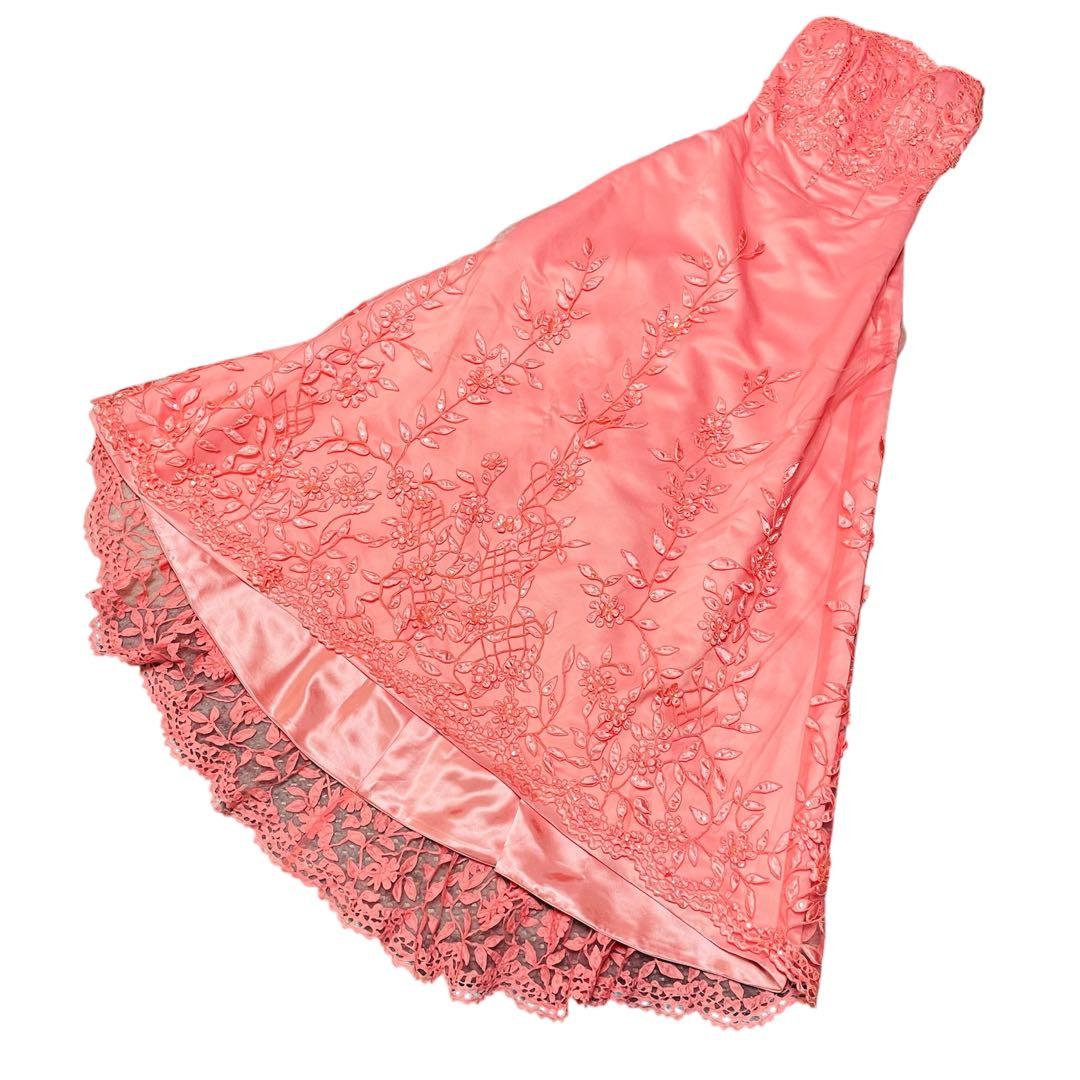 希少✨エメ✨ステージドレス　演奏会 9号　サーモンピンク　刺繍　パール　Aライン