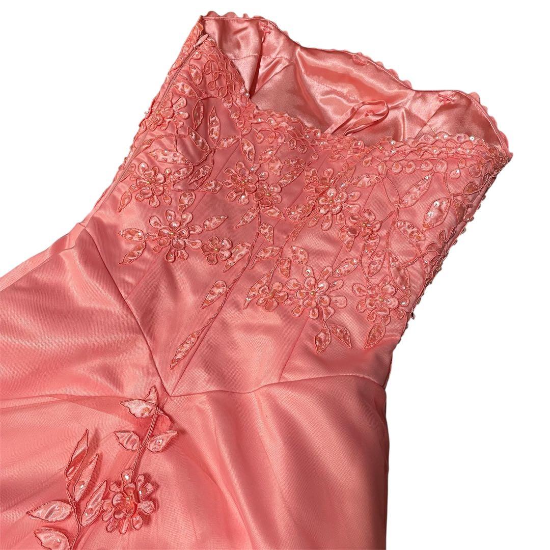 希少✨エメ✨ステージドレス　演奏会 9号　サーモンピンク　刺繍　パール　Aライン