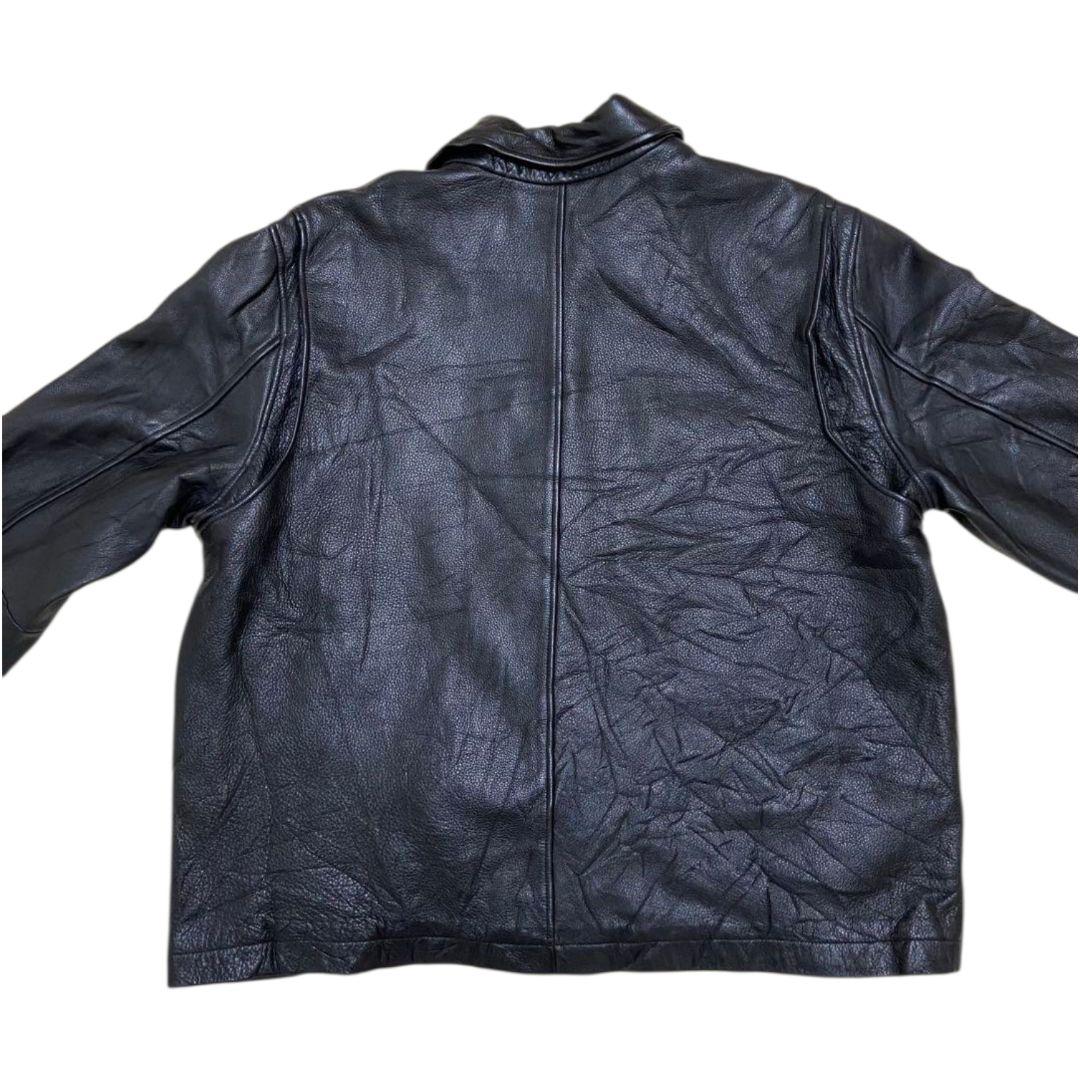 2XL✨Eddie Bauer 牛革 ロゴファスナー レザーライダースジャケット