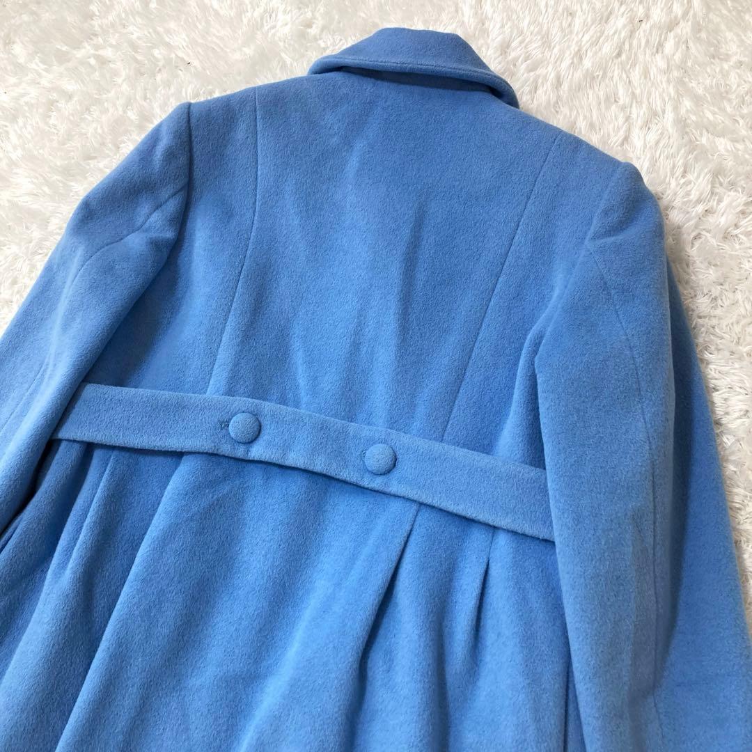 美品♡ ファミリア ロングコート お花 女の子 水色 アンゴラ混 ウール 140