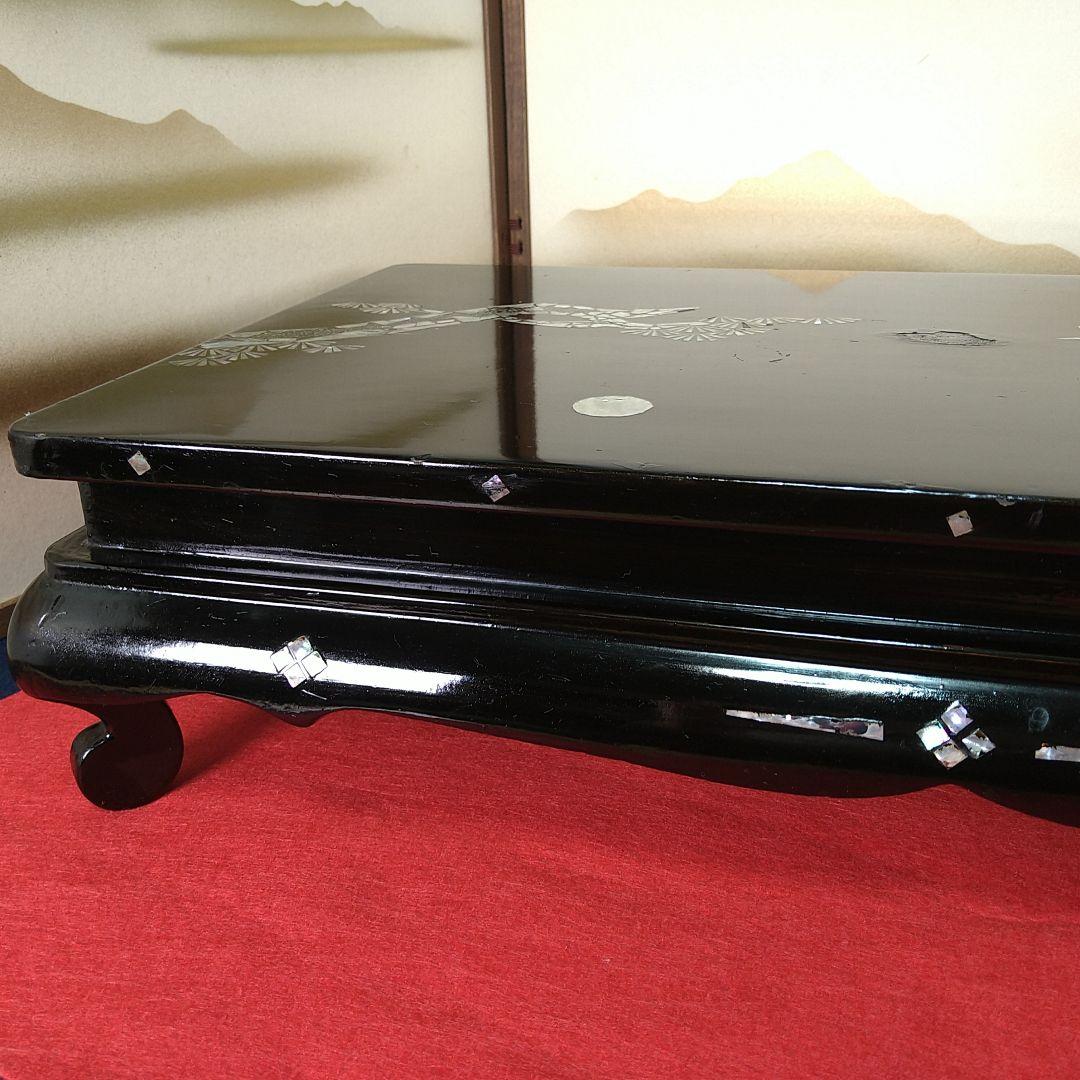 AA131 螺鈿 平卓鶴松めでた図 香炉付 飾り台 花台 香台 植木台