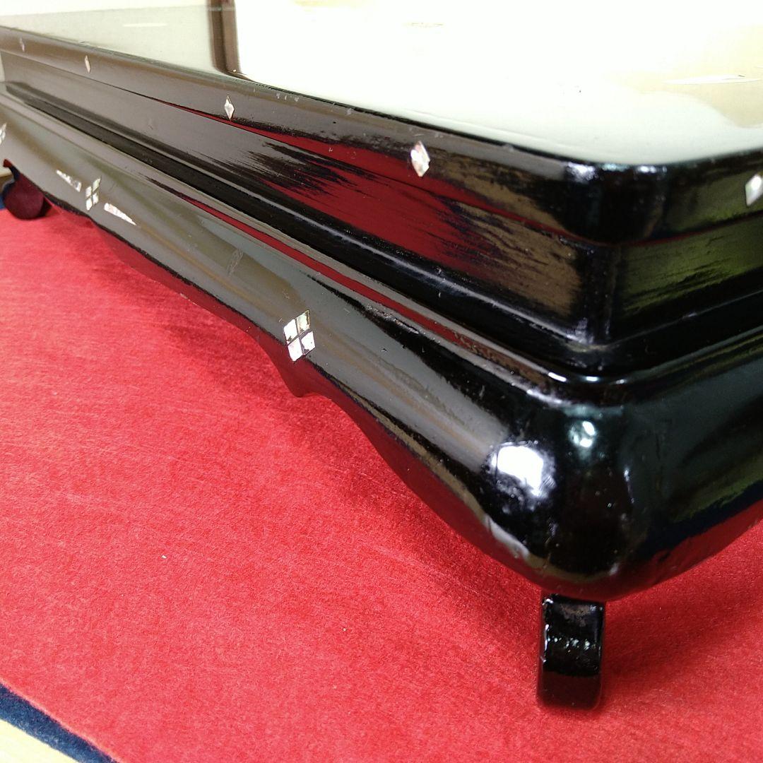 AA131 螺鈿 平卓鶴松めでた図 香炉付 飾り台 花台 香台 植木台