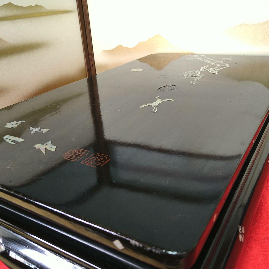 AA131 螺鈿 平卓鶴松めでた図 香炉付 飾り台 花台 香台 植木台