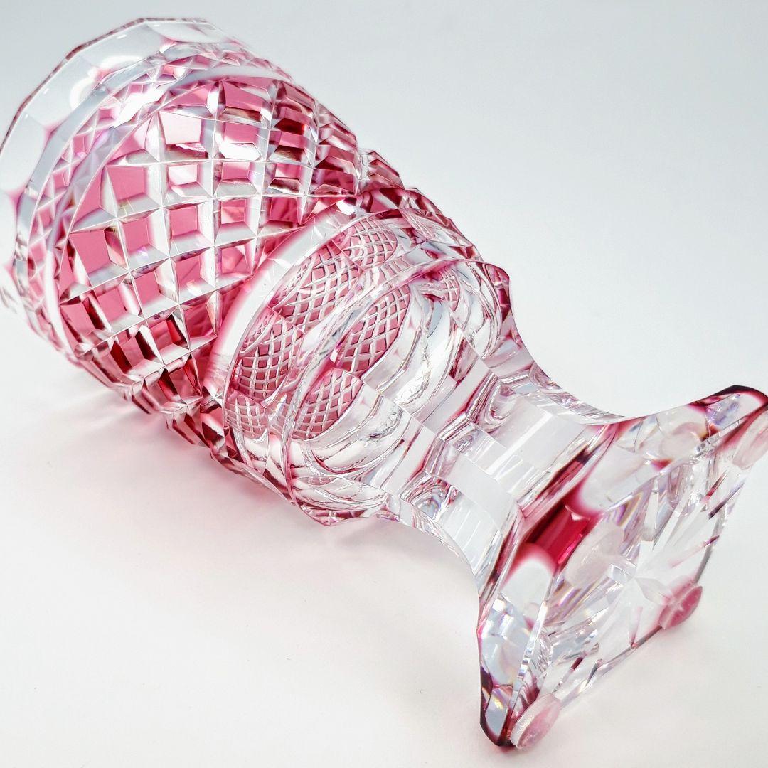 薩摩切子　松浦正行 作品　矢来紋様切子　脚付杯　【 人気作家 入手困難作品 】