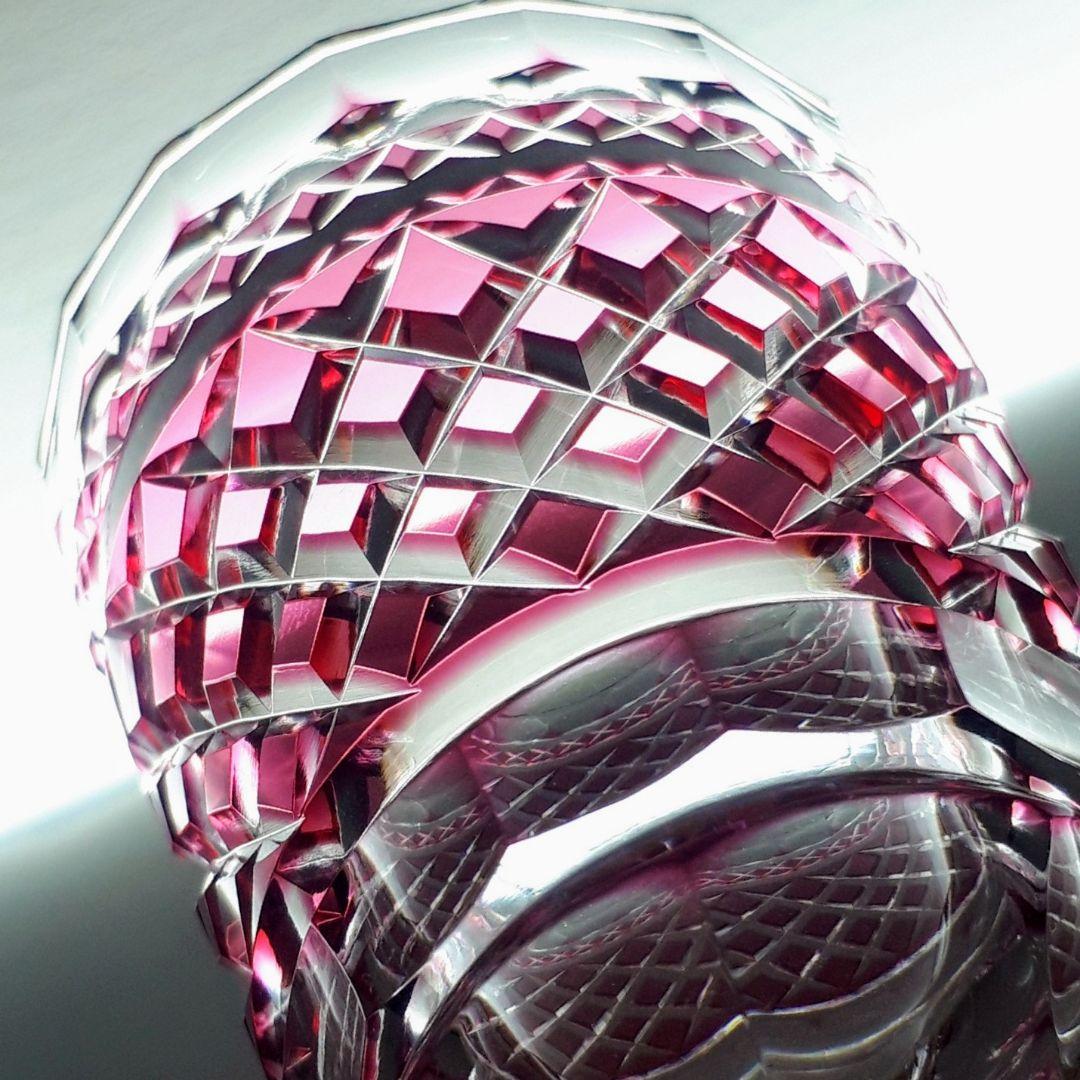 薩摩切子　松浦正行 作品　矢来紋様切子　脚付杯　【 人気作家 入手困難作品 】