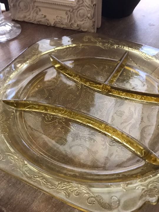 フェデラルグラス　マドリッド　イエロー　3コンパートメントプレート