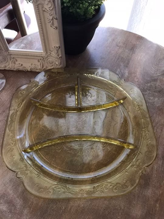 フェデラルグラス　マドリッド　イエロー　3コンパートメントプレート