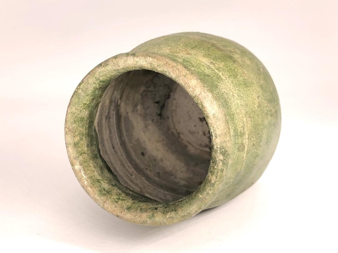 【 漢代緑釉小壺 】　出土文物　注記有　桐箱付