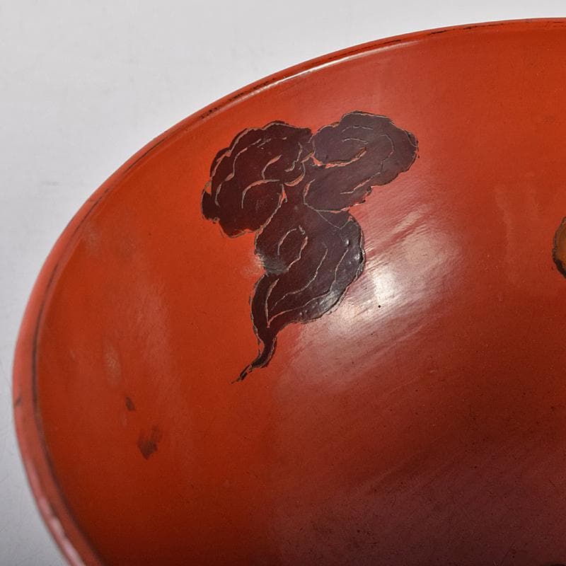 古民具　根来塗　雲龍文彫　椀　時代箱付　V　R8441