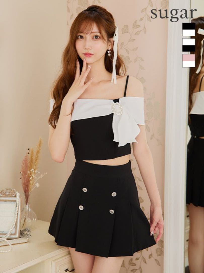 新品　an アン　ドレス　リボン　オフショル　フレア　セットアップ　ブラック　黒