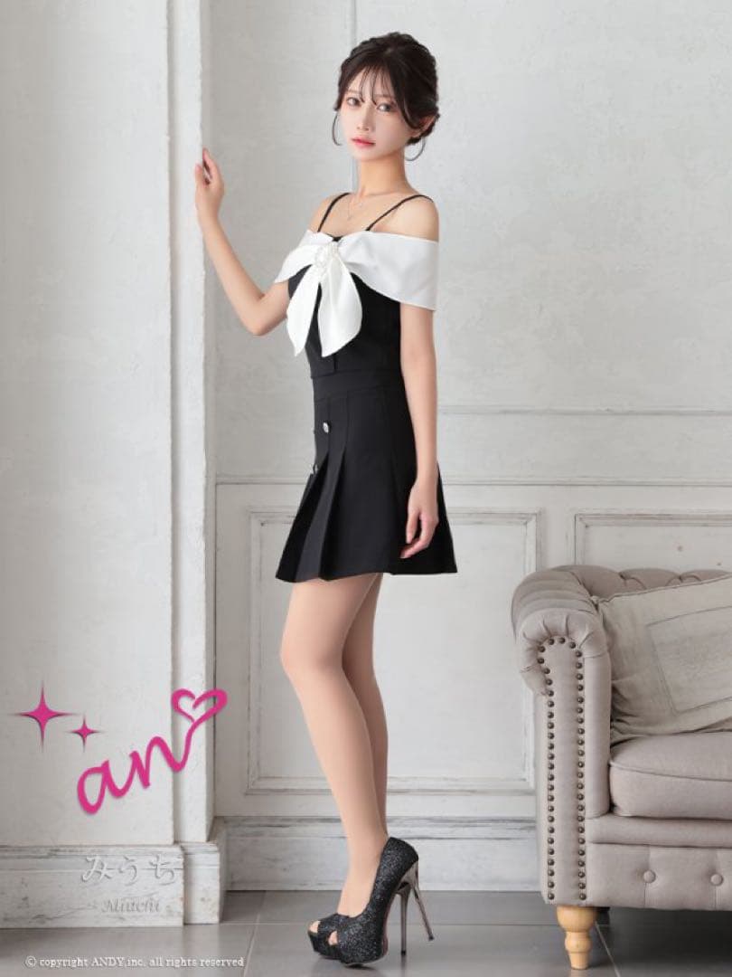 新品　an アン　ドレス　リボン　オフショル　フレア　セットアップ　ブラック　黒