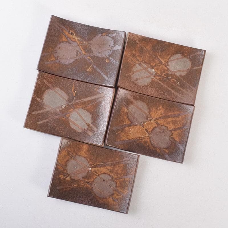 和食器　備前焼　石野充信造　銘々皿　五客　共布共箱　V　R8847