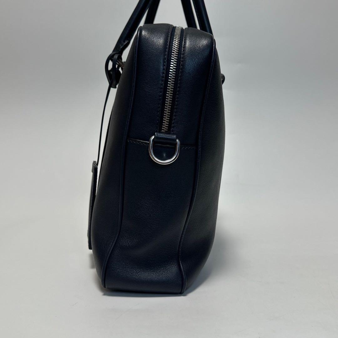 u09【極美品】プラダ　三角ロゴ　レザー　ネイビー　2way ビジネスバッグ.
