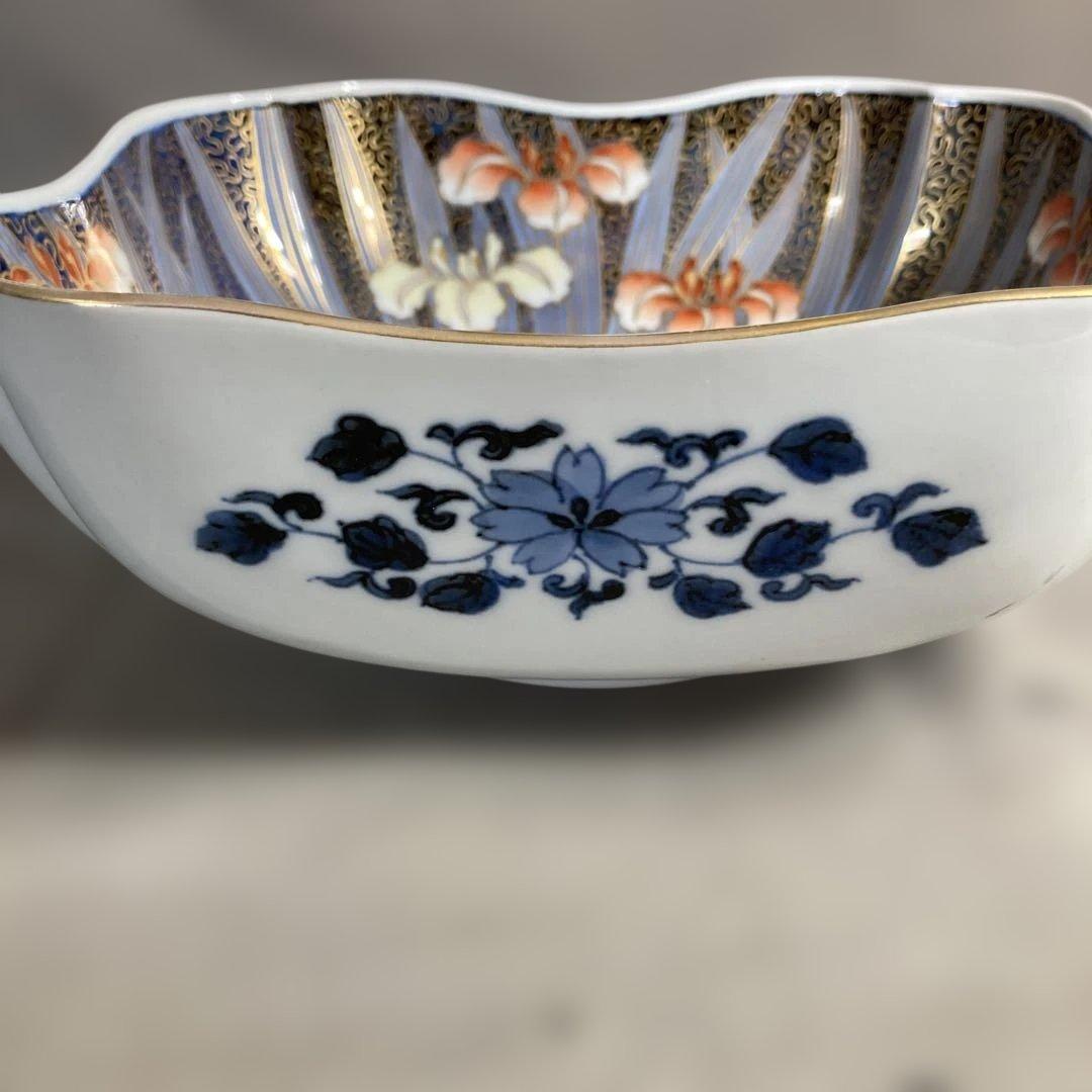 【古伊万里文】古伊万里の伝統　日本名窯　有田古伊万里文　染錦金ミル菖蒲文　花渕鉢