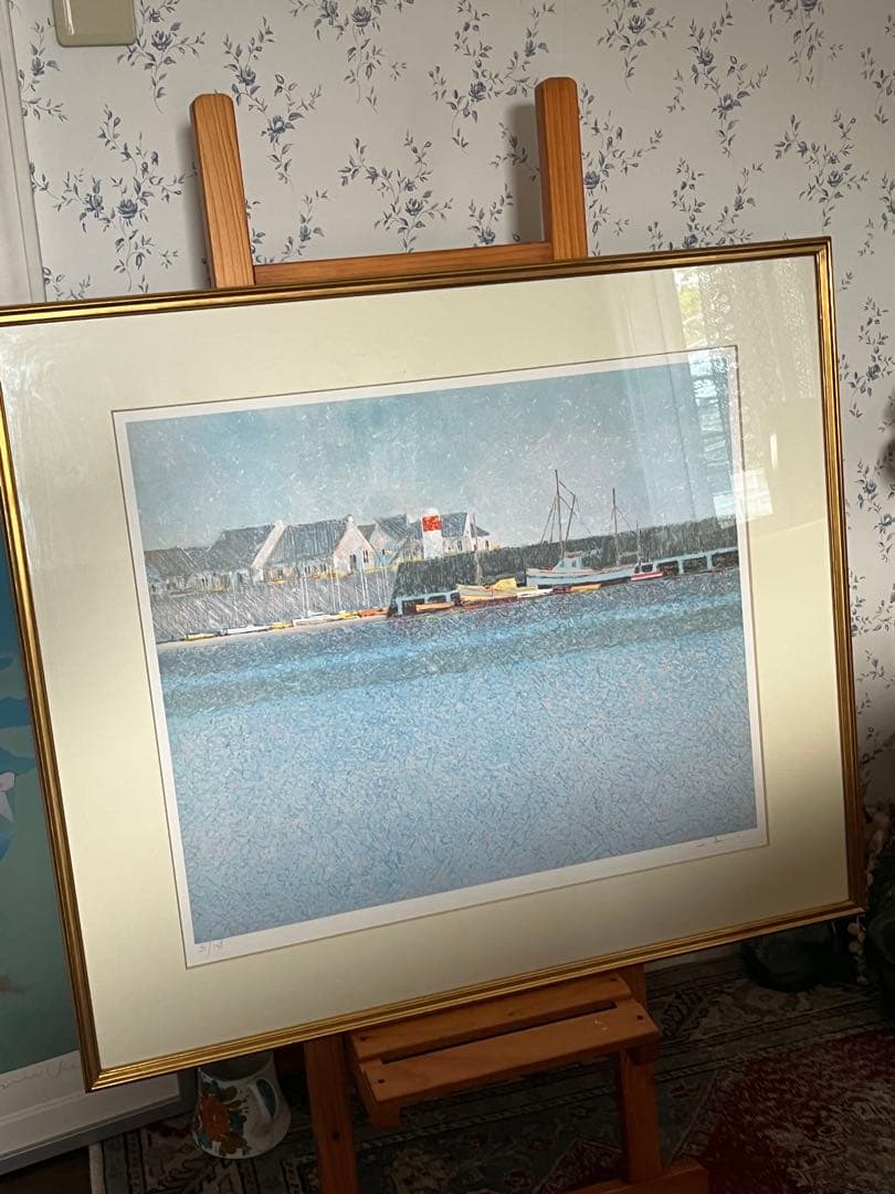 大判　リトグラフ　アンドレ・ブーリエ「港に吹く風」額装　版画　サイン.ED有り