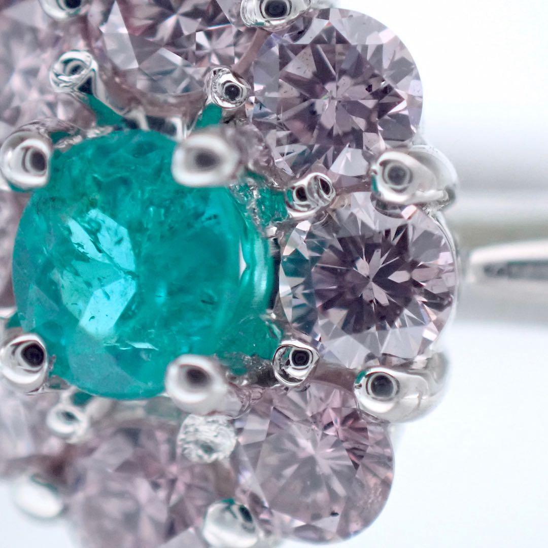 GIA ブラジル産　パライバトルマリン×ピンクダイヤPt900 リング　指輪