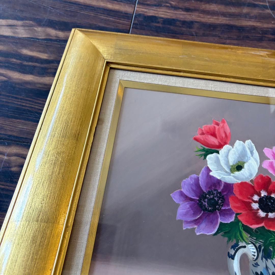 松尾武夫 油彩 額装 花 リアリズム 無所属 東急百貨店等個展多数 油絵 E