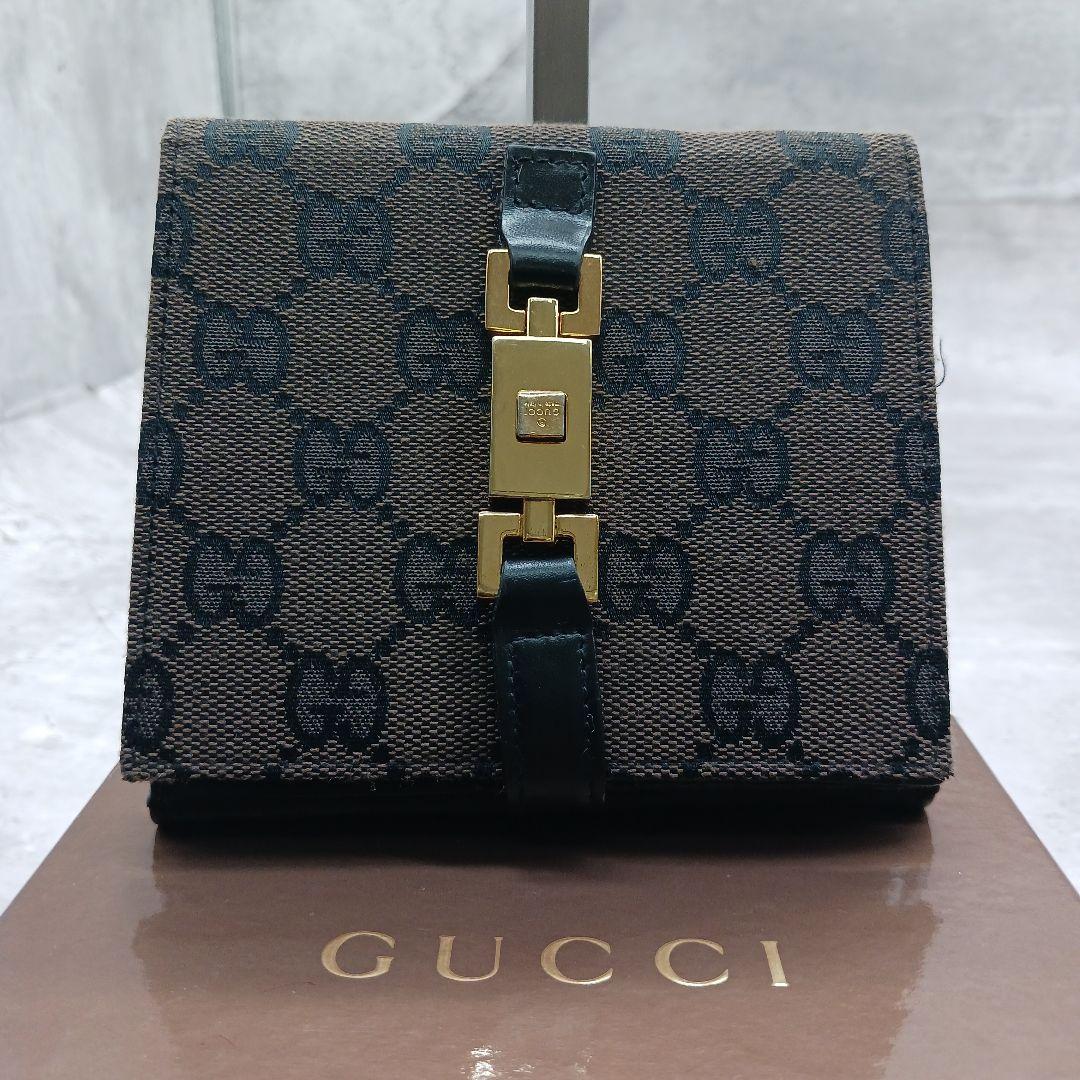 ✨極美品✨ グッチ 二つ折り ミニ財布 ジャッキー GG柄 GGライン ブラウン