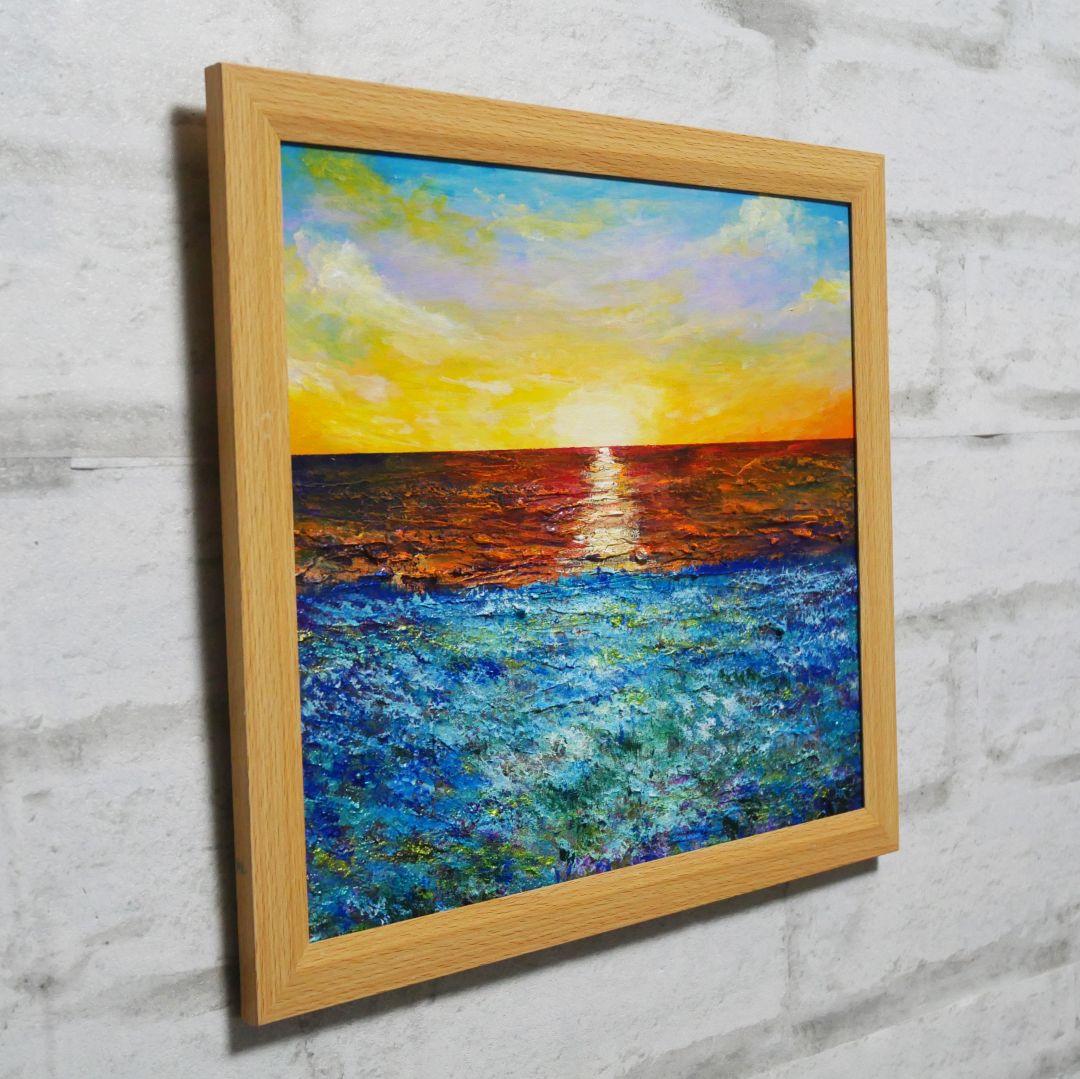 油絵 油彩 油彩画 絵画 絵【朝日に輝く海の青い花】