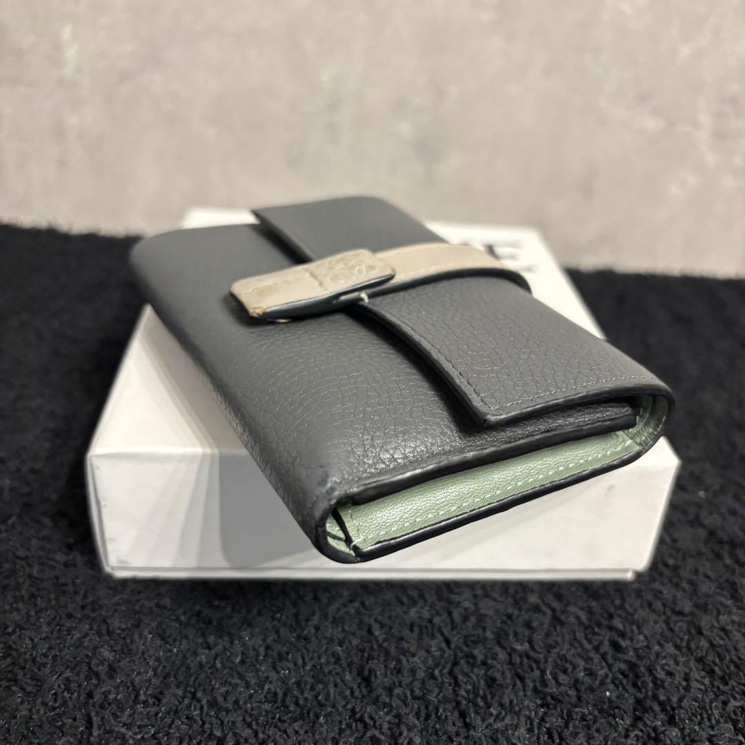 美品 LOEWE ロエベ バーティカルウォレット スモール グレイ グリーン