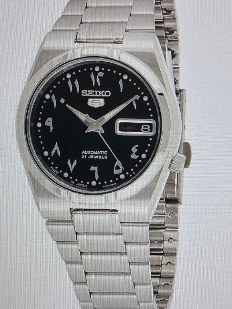 SEIKO 5自動巻き ブラックダイヤル 腕時計 アラビア文字表記 21ジュエリ
