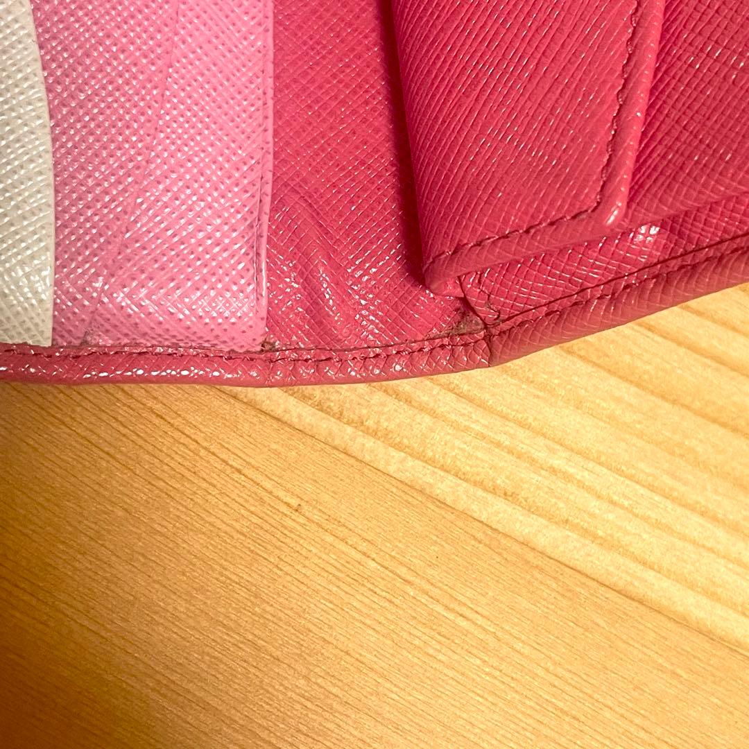 【美品】PRADA プラダ　二つ折り　サフィアーノ　ピンク　バイカラー