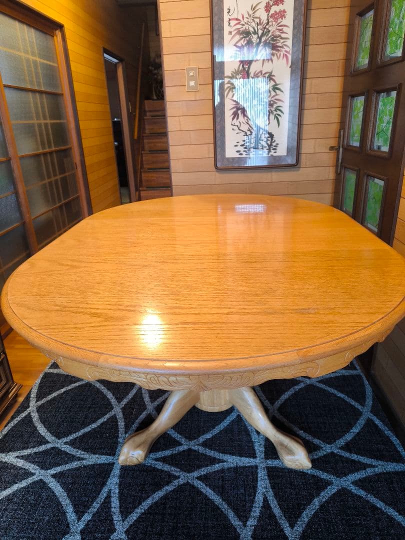 シンリーダイニングテーブル　アンティーク　食卓テーブル　伸長式