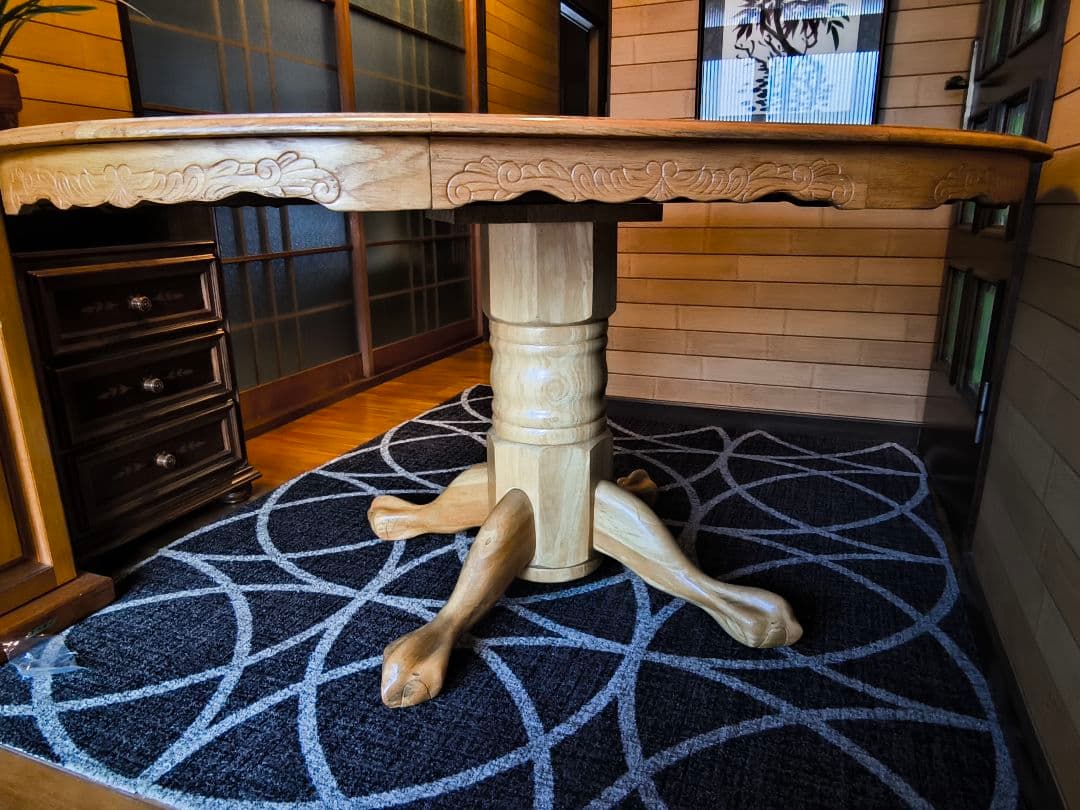 シンリーダイニングテーブル　アンティーク　食卓テーブル　伸長式