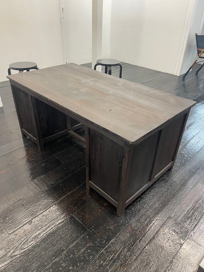 昭和初期アンティークデスク ダークブラウン 木製デスク 6引き出し