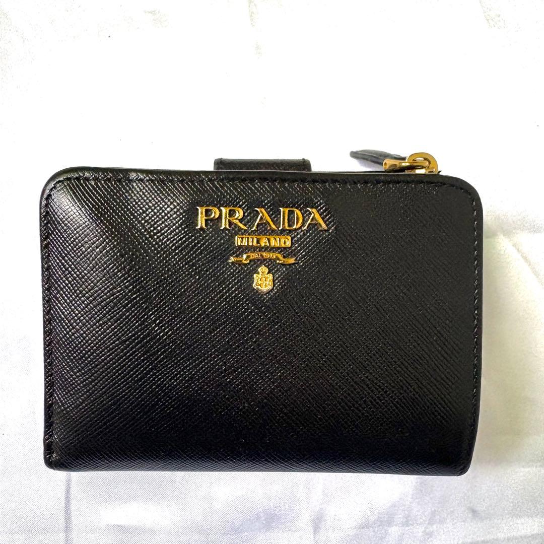 極美品✨プラダ 折り財布 サフィアーノメタル ロゴ レザー ブラック