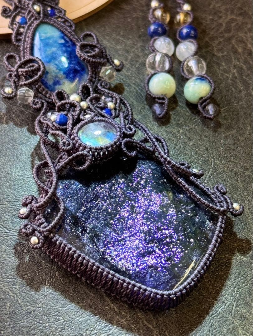 専用☆アイオライトサンストーン＆アフガナイト＆ムーンストーンのマクラメネックレス