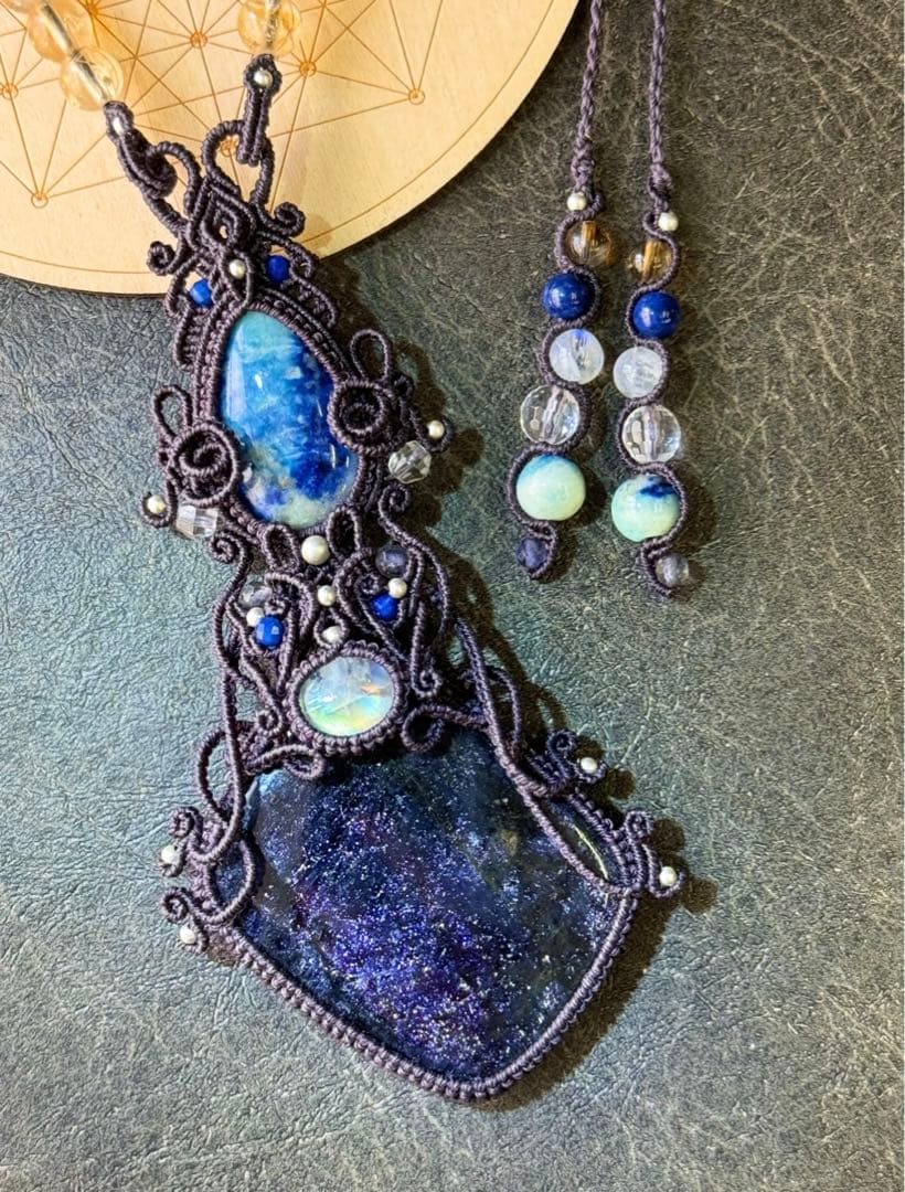 専用☆アイオライトサンストーン＆アフガナイト＆ムーンストーンのマクラメネックレス