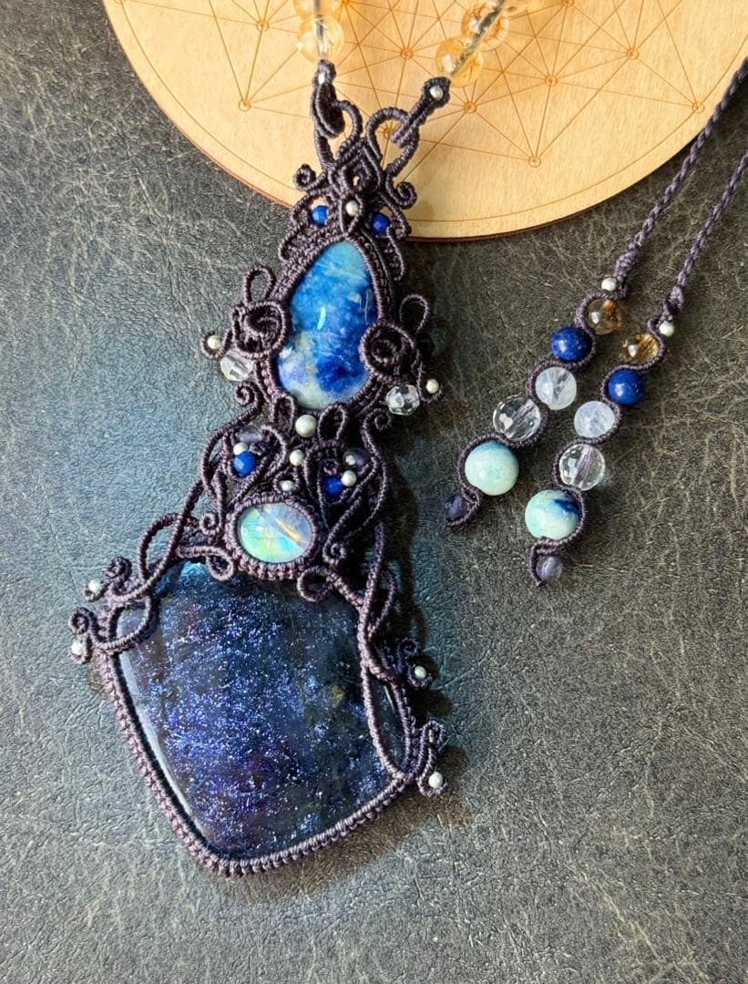 専用☆アイオライトサンストーン＆アフガナイト＆ムーンストーンのマクラメネックレス