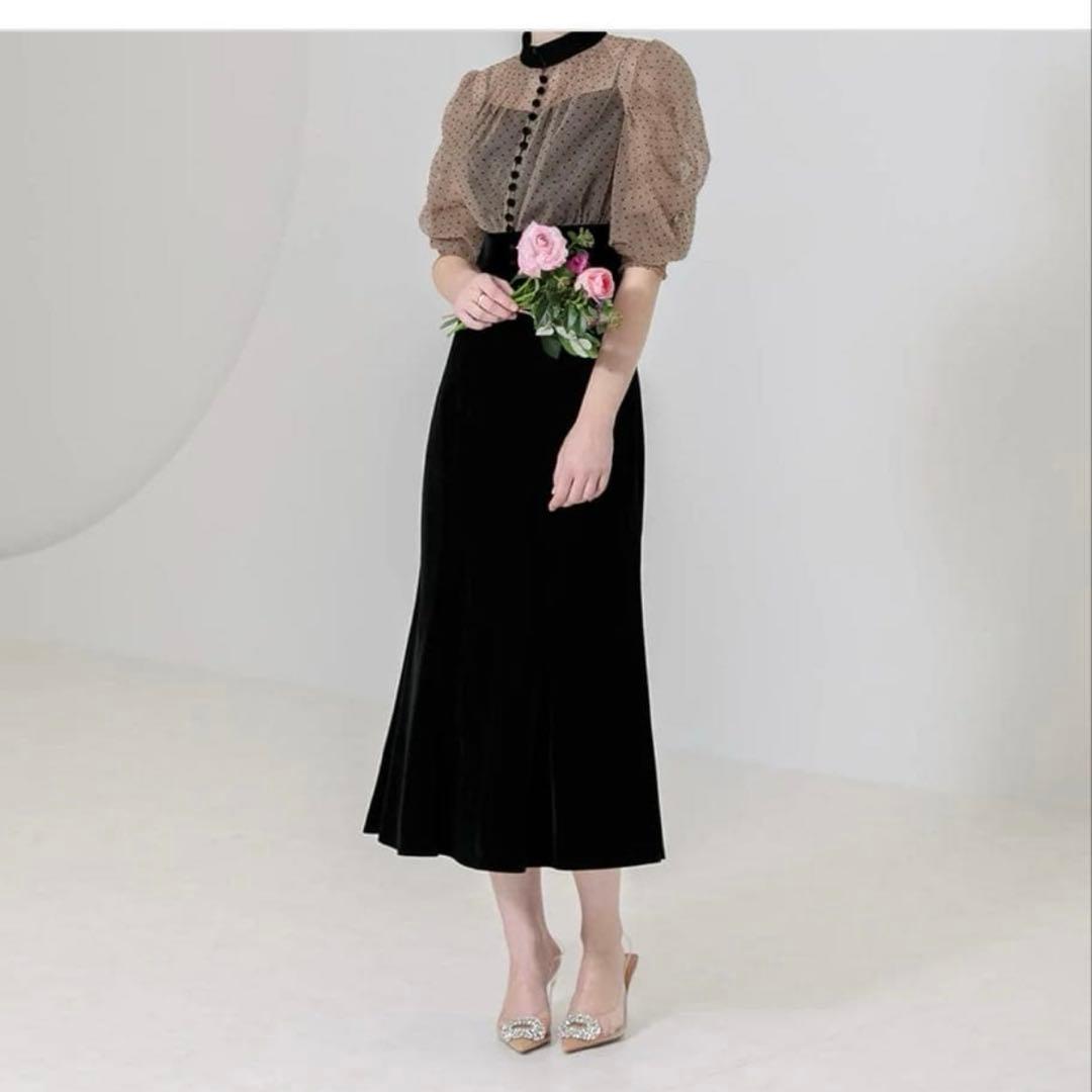 【Leja】ドット柄ボレロマーメードワンピースセットアップロングドレス