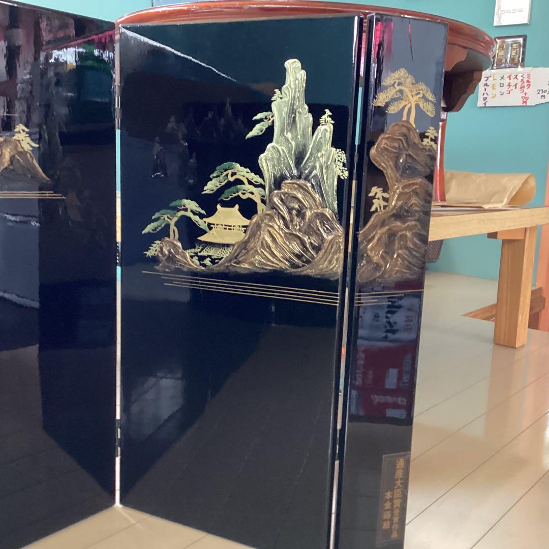 即日発送　本金蒔絵通産大臣賞受賞 三つ折り屏風富士山