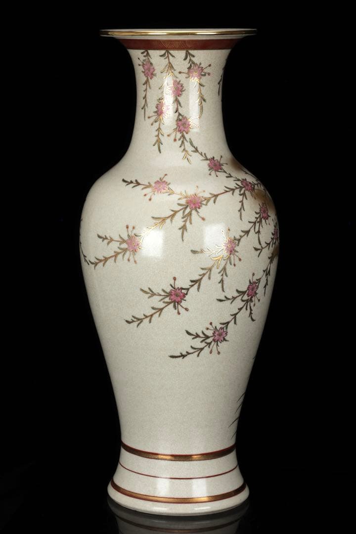 【豪華絢爛】薩摩焼 光山造 色絵金彩花鳥文飾壺 特大花瓶 高さ63.5㎝ 古美術