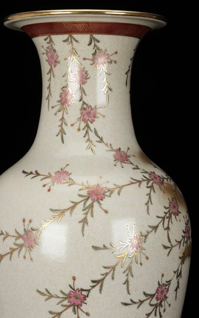 【豪華絢爛】薩摩焼 光山造 色絵金彩花鳥文飾壺 特大花瓶 高さ63.5㎝ 古美術