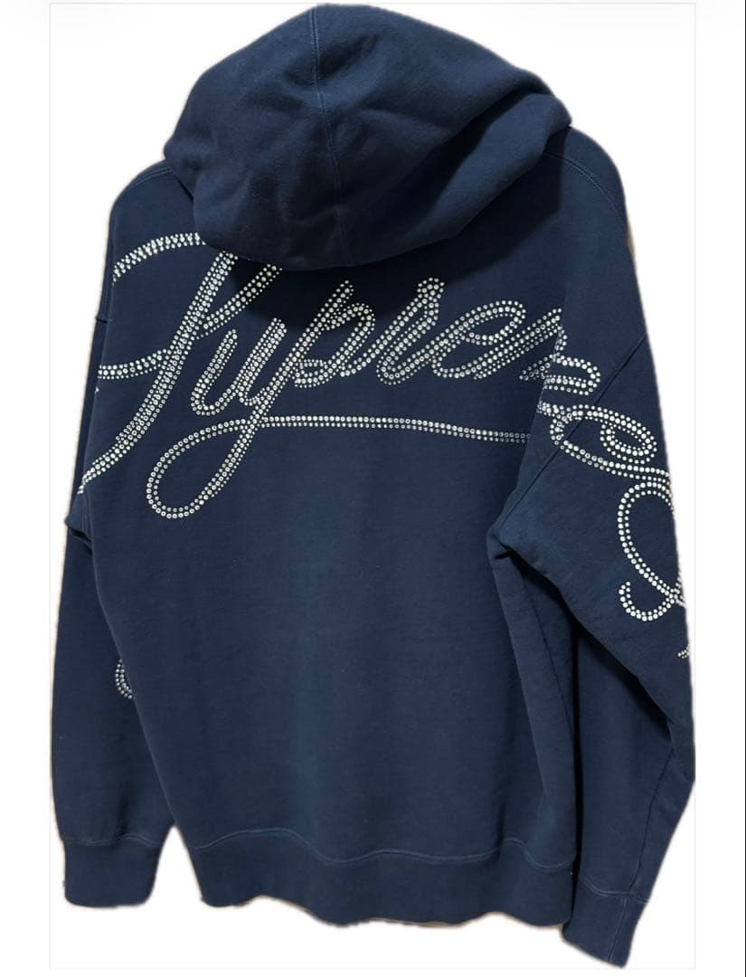 値下げ！！supreme シュプリーム ラインストーン パーカー S ネイビー