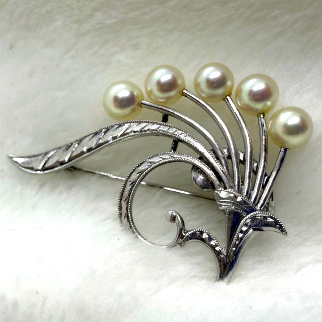 MIKIMOTO ミキモト あこや真珠 パール ブローチ 花モチーフ シルバー