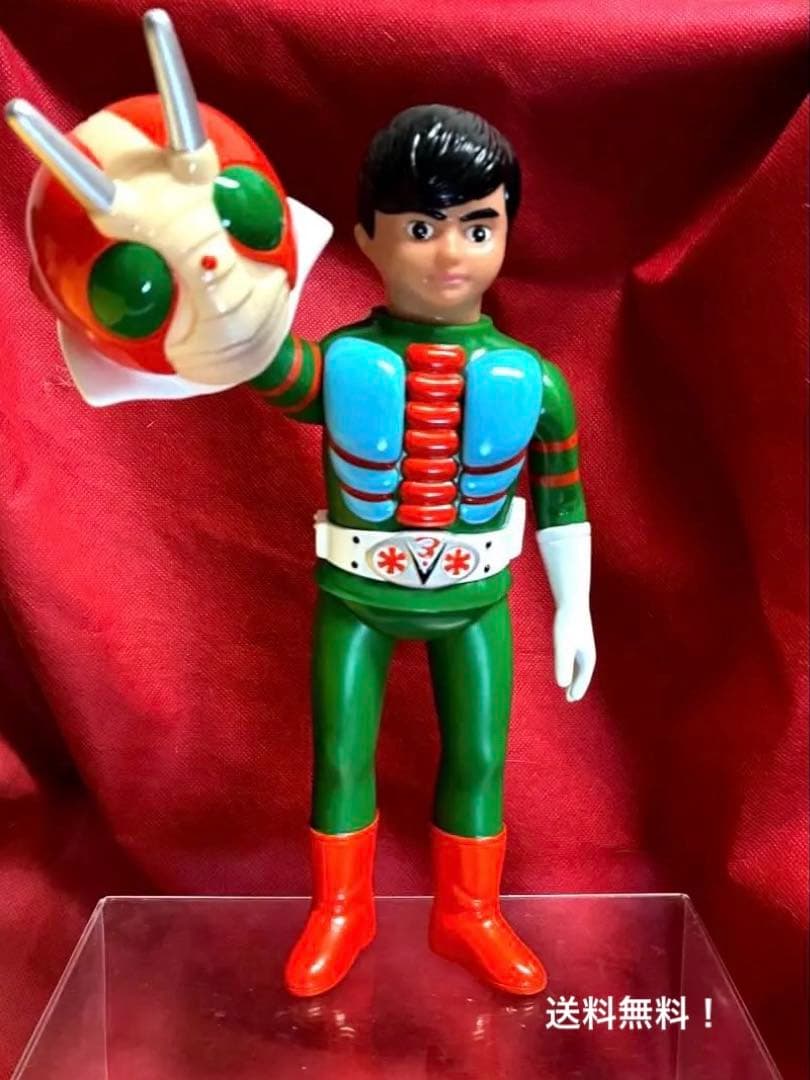 27cm！【昭和レトロ】■ 面取れ 仮面ライダーV3 ソフビ 極美品