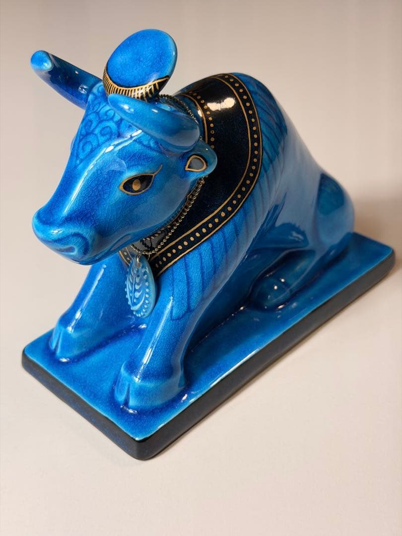 #美濃焼 幸兵衛窯 エジプト神 九栄神　アピス　雄牛 青釉金彩　S-1
