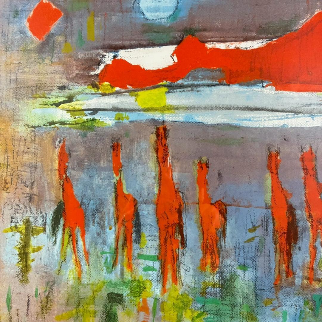 美品 山口薫「太陽に並ぶ馬」リトグラフ 印章有 新時代洋画展 自由美術家協会展