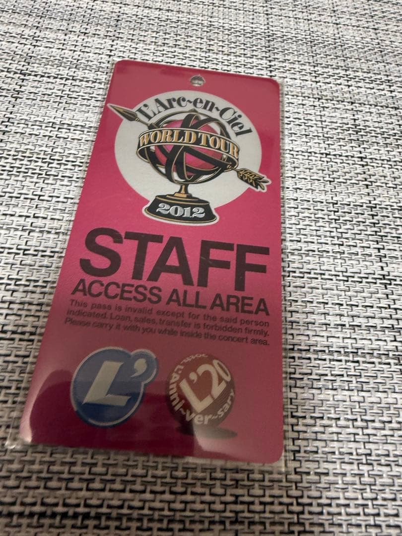スタッフパス WORLD tour 2012 ラルク L'Arc