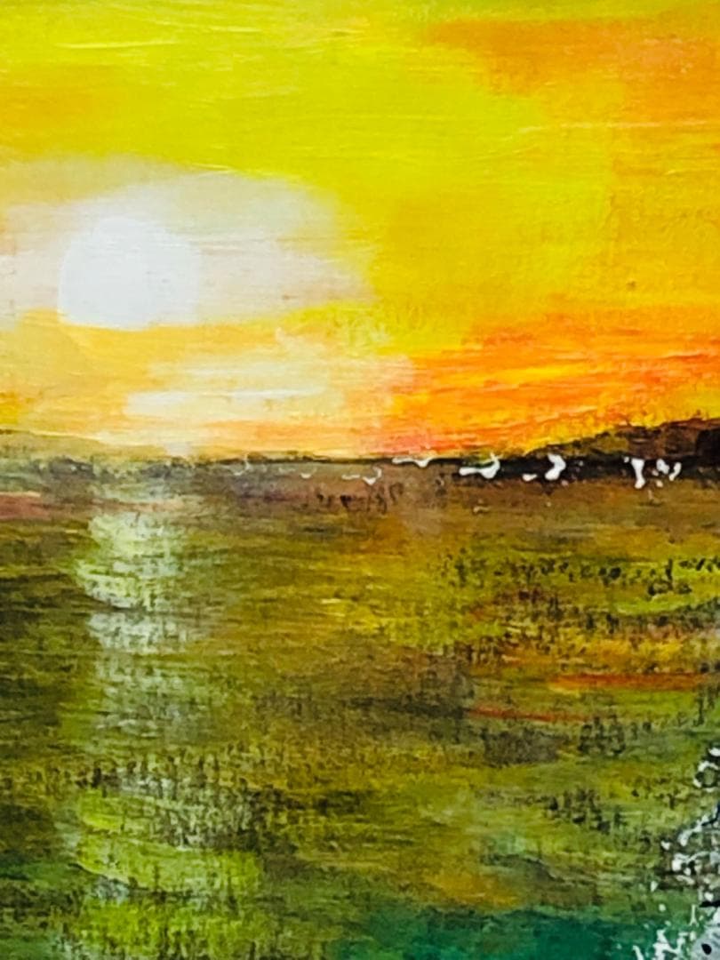 绘画「南国の夕烧け」アクリル絵/新品額縁