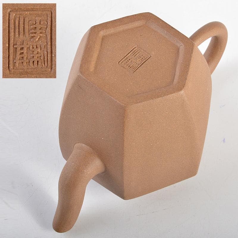 中国　小其製款　紫砂　黄泥　六角急須　茶壷　M　R5557