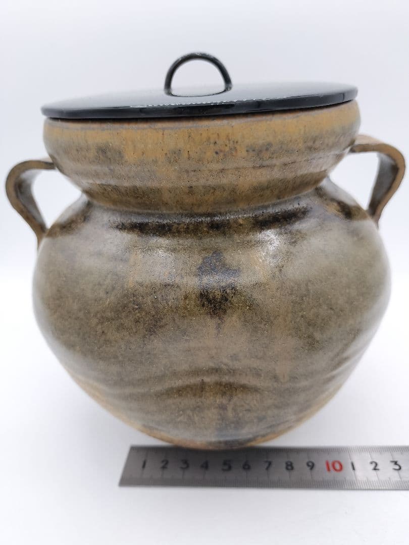 c528 水指 志戸呂 笹耳　広前心斉 替蓋付 遠州七窯　木箱 茶道具