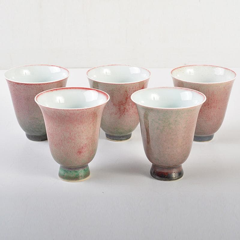 中国　缸豆紅釉　煎茶碗　杯　五客　C　R7791