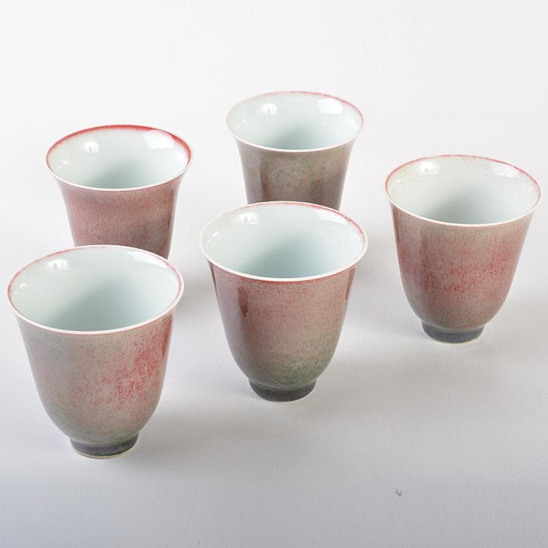 中国　缸豆紅釉　煎茶碗　杯　五客　C　R7791