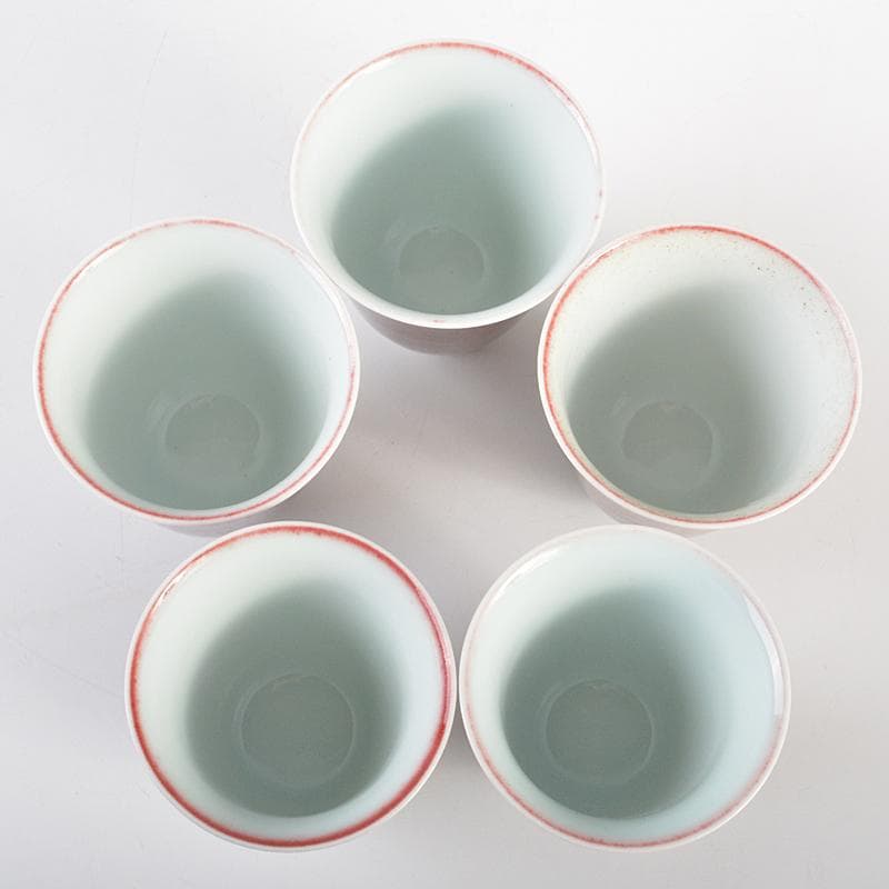 中国　缸豆紅釉　煎茶碗　杯　五客　C　R7791