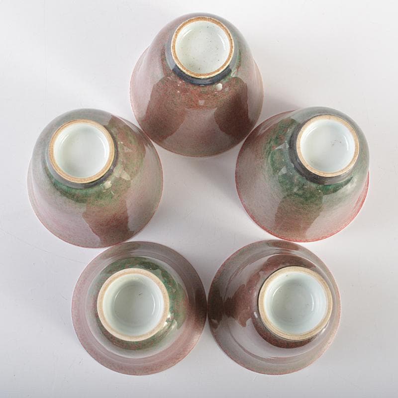 中国　缸豆紅釉　煎茶碗　杯　五客　C　R7791